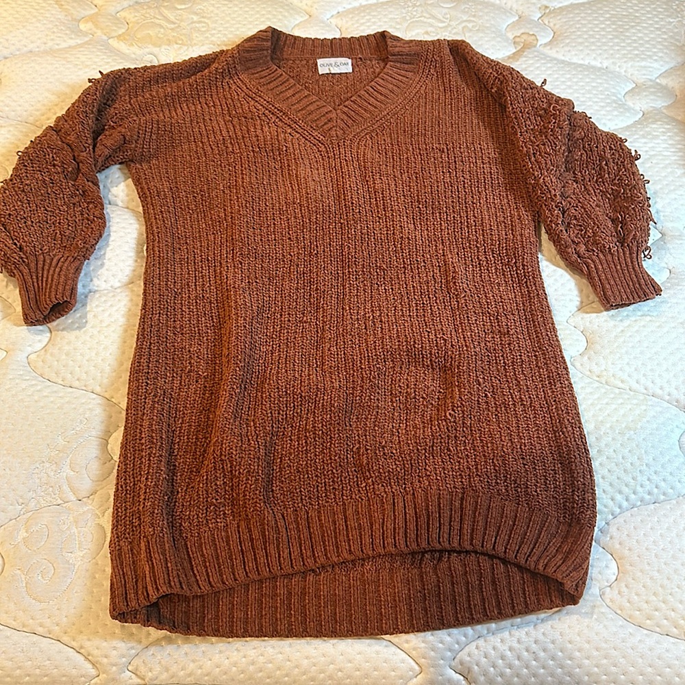 Orange V-Neck Knit Sweater